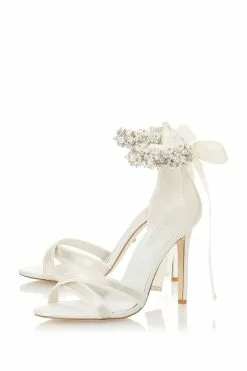 Dune London Martine Ivory Satin Embellished Ankle Tie Court -Style Sole Zone 102602s2