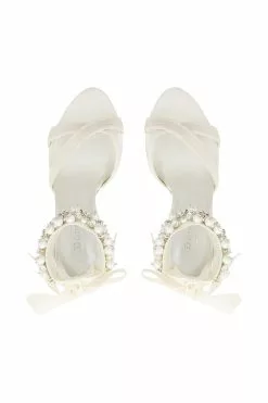 Dune London Martine Ivory Satin Embellished Ankle Tie Court -Style Sole Zone 102602s4