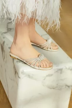 Dune London Cream Newlie Crystal Knot Flat Sandals -Style Sole Zone 102834s6