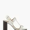 Dune London Jacie T-Bar White Block Heel Sandals -Style Sole Zone 115865s