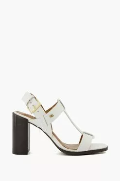 Dune London Jacie T-Bar White Block Heel Sandals