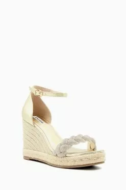 Dune London Gold Kingdom Embellished Plait Wedges -Style Sole Zone 123968s2