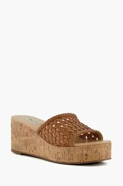 Dune London Katey Brown Lattice Mule Wedges -Style Sole Zone 125817s2