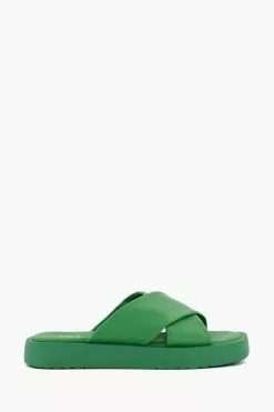 Dune London Green Liquor Cross Strap Flat Sandals