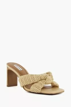 Dune London Natural Maize Soft Knot Stacked Mules -Style Sole Zone 144603s2