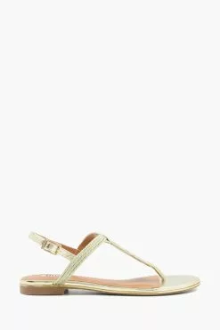 Dune London Gold Logics Twist Toe Post Sandals