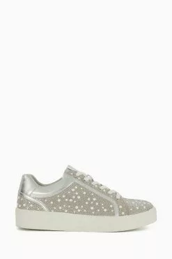 Dune London Silver Everleas Embellished Cupsole Trainers