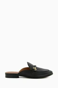 Dune London Black Glowed Slimsole Backless Snaffle Mules