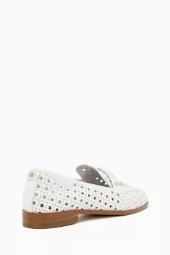 Dune London White Glimmered Laser Cut Loafers -Style Sole Zone 197532s3