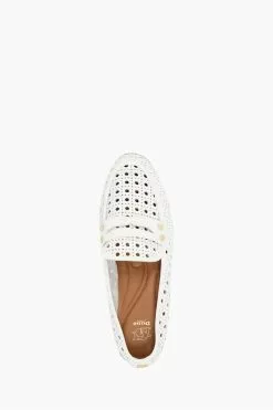 Dune London White Glimmered Laser Cut Loafers -Style Sole Zone 197532s4