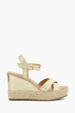 Dune London Animal Kind Cross Strap Covered Wedge Sandals