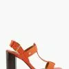 Dune London Orange Jacie T-Bar Block Heel Sandals -Style Sole Zone 272066s