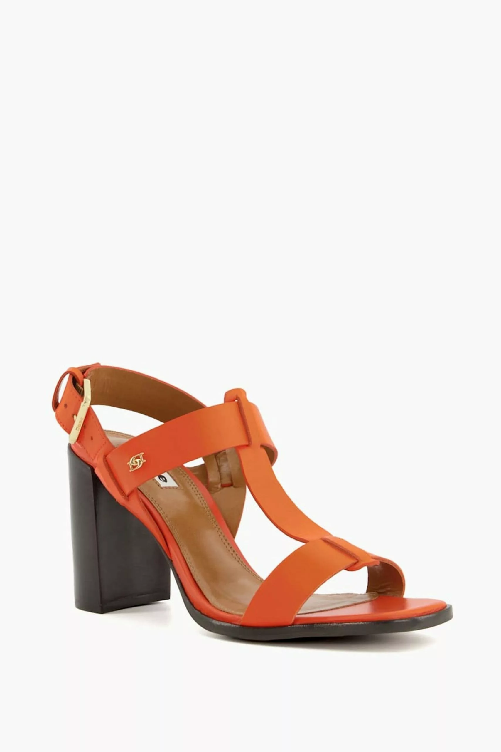 Dune London Orange Jacie T-Bar Block Heel Sandals 4 Dune London Orange Jacie T-Bar Block Heel Sandals - Image 2
