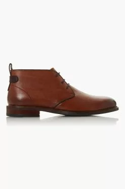 Dune London Marching Brown Leather Lace-Up Chukka Boots