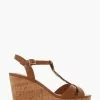 Dune London Koala Leather Plait T-Bar Strap Cork Wedge Heeled Sandals