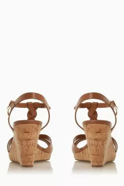Dune London Koala Leather Plait T-Bar Strap Cork Wedge Heeled Sandals -Style Sole Zone 299466s3