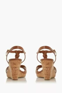 Dune London Dune Ladies Tan Brown Wide Fit Plait Bar Wedge Sandals -Style Sole Zone 327518s10