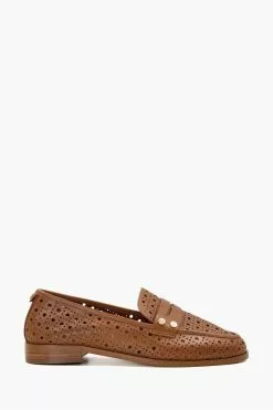 Dune London Brown Glimmered Laser Cut Loafers
