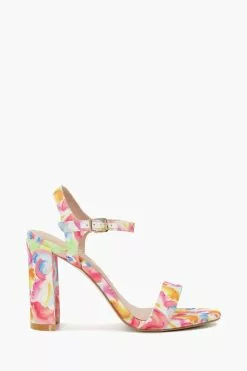 Dune London Pink Milano Smudge Print Block Heel Sandals