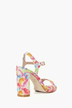 Dune London Pink Milano Smudge Print Block Heel Sandals -Style Sole Zone 369701s3