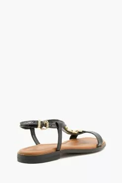 Dune London Black Lotty Black Chain T-Bar Flat Sandals -Style Sole Zone 372793s3