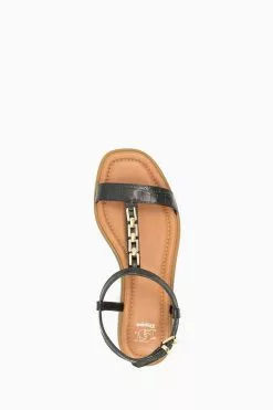 Dune London Black Lotty Black Chain T-Bar Flat Sandals -Style Sole Zone 372793s4