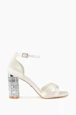 Dune London Cream Malena Crystal Block Heel Sandals