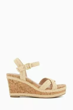 Dune London Natural Kelisa Braided Upper High Wedge Heel Sandals