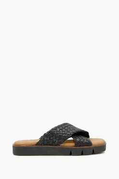 Dune London Lexey Woven Black Cross Strap Sandals