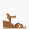 Dune London Kind Brown Cross Strap Covered Wedge Sandals -Style Sole Zone 455005s
