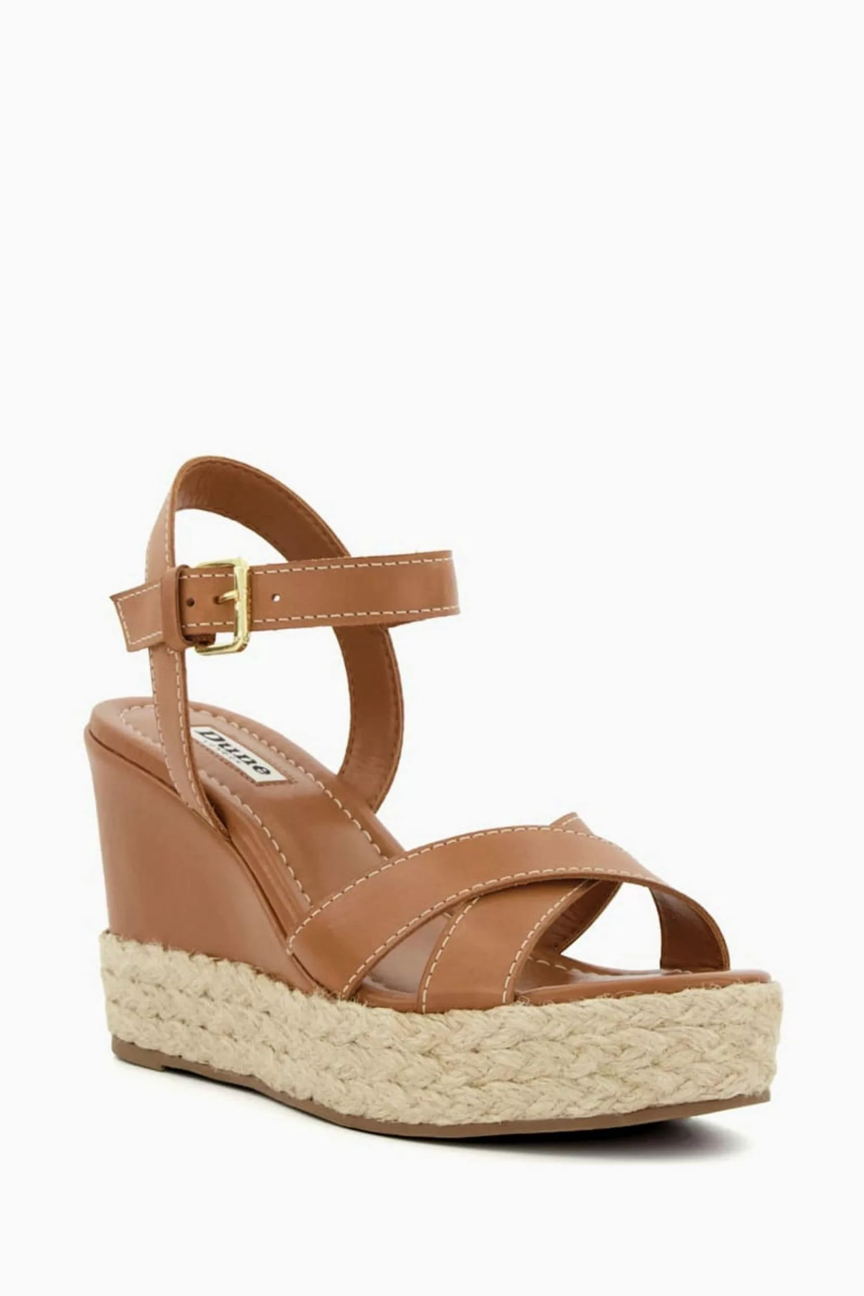 Dune London Kind Brown Cross Strap Covered Wedge Sandals 4 Dune London Kind Brown Cross Strap Covered Wedge Sandals - Image 2