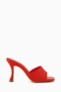 Dune London Orange Magazine Flare Heels Mules