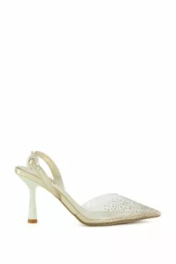 Dune London Gold Central Diamante Perpsex Slingback Shoes