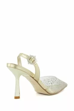 Dune London Gold Central Diamante Perpsex Slingback Shoes -Style Sole Zone 533402s3