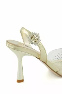 Dune London Gold Central Diamante Perpsex Slingback Shoes -Style Sole Zone 533402s5