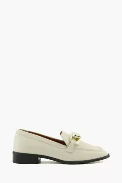 Dune London Cream Glimpse Chunky Chain Block Heel Loafers