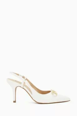 Dune London Click Snaffle Point White Slingback Sandals