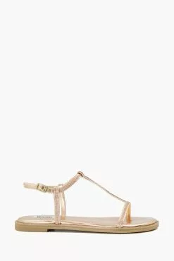 Dune London Natural Narrate Diamante Rand T-Bar Sandals