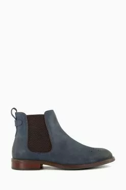 Dune London Blue Clicker Brogue Toe Chelsea Boots
