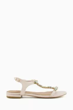 Dune London Cream Nissa Opal Tbar Flat Sandals