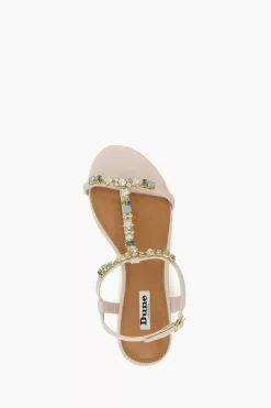 Dune London Cream Nissa Opal Tbar Flat Sandals -Style Sole Zone 576620s4