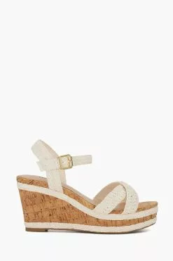 Dune London Kelisa Braided Upper High Wedge Heel White Sandals