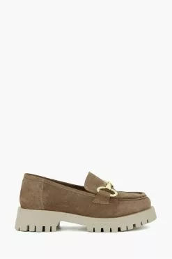 Dune London Brown Gazed Cleated Flare Heel Loafers