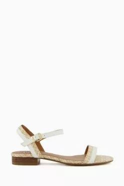 Dune London White Loyalty Stacked Low Block Sandals