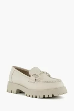 Dune London White Gazed Cleated Flare Heel Loafers