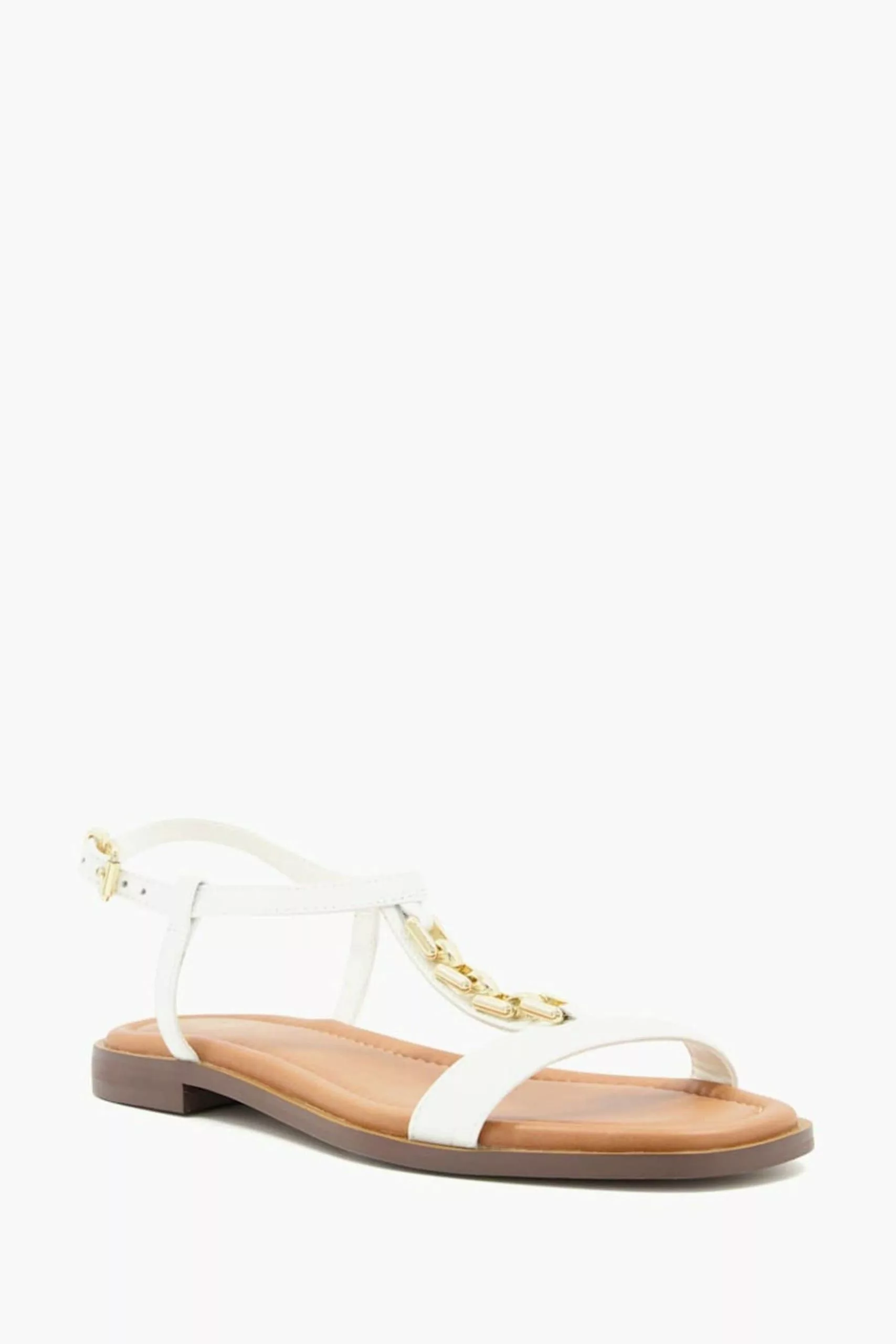 Dune London Lotty White Chain T Bar Flat Sandals 4 Dune London Lotty White Chain T Bar Flat Sandals - Image 2