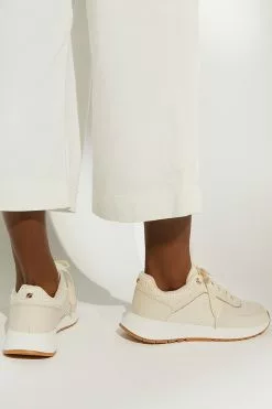 Dune London Cream Emelias Raffia Runner Trainers -Style Sole Zone 789255s5