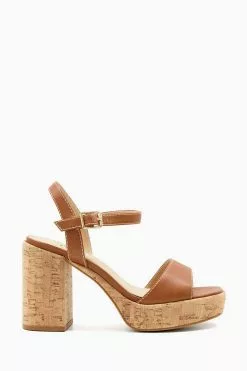 Dune London Jodi Platform Block Heel Brown Sandals