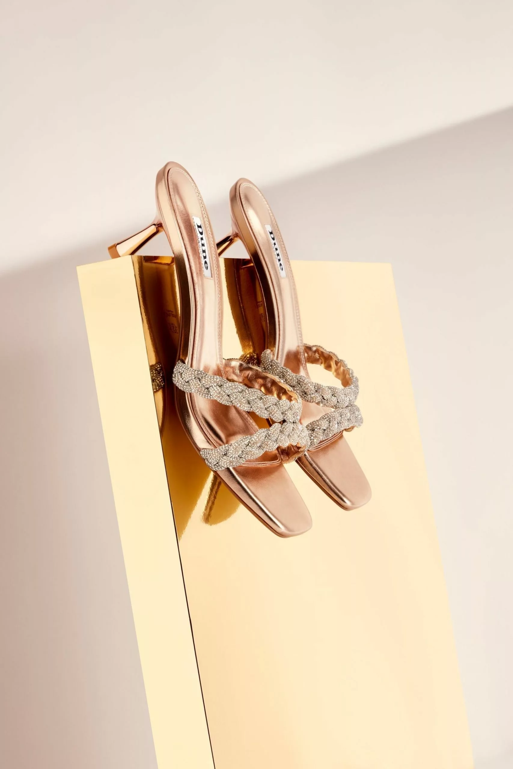 Dune London Natural Metallic Double Diamante Plait Heels 8 Dune London Natural Metallic Double Diamante Plait Heels - Image 6