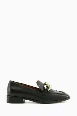 Dune London Glimpse Chunky Chain Block Heel Black Shoes